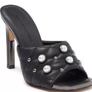 Karl Lagerfeld Paris Black Amina Studded Mule Heels 9.5